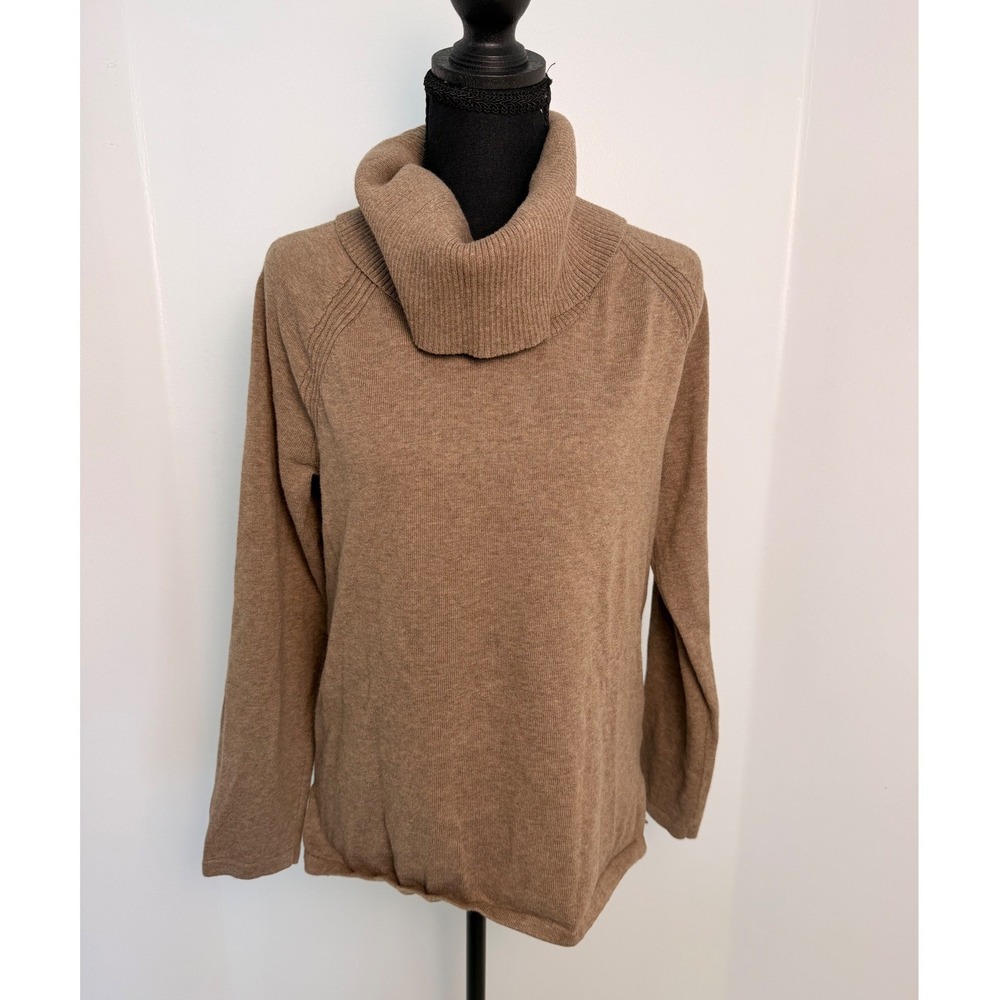100% Cotton Cowl Neck Sweater Jeanne Pierre Women's Taupe Brown Top Medium
